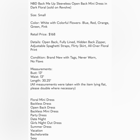 NWT NBD Revolve Back Me Up Mini Backless Dress Dark Floral Small - Picture 4 of 5